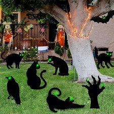 8 Pcs Halloween Black Cat Silhouette Yard Sign Decoration Scary Cat Garden St...