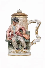 Vintage L. Riva Figural Beer Stein Seated Man Bench Violin Made in Italy Ceramic