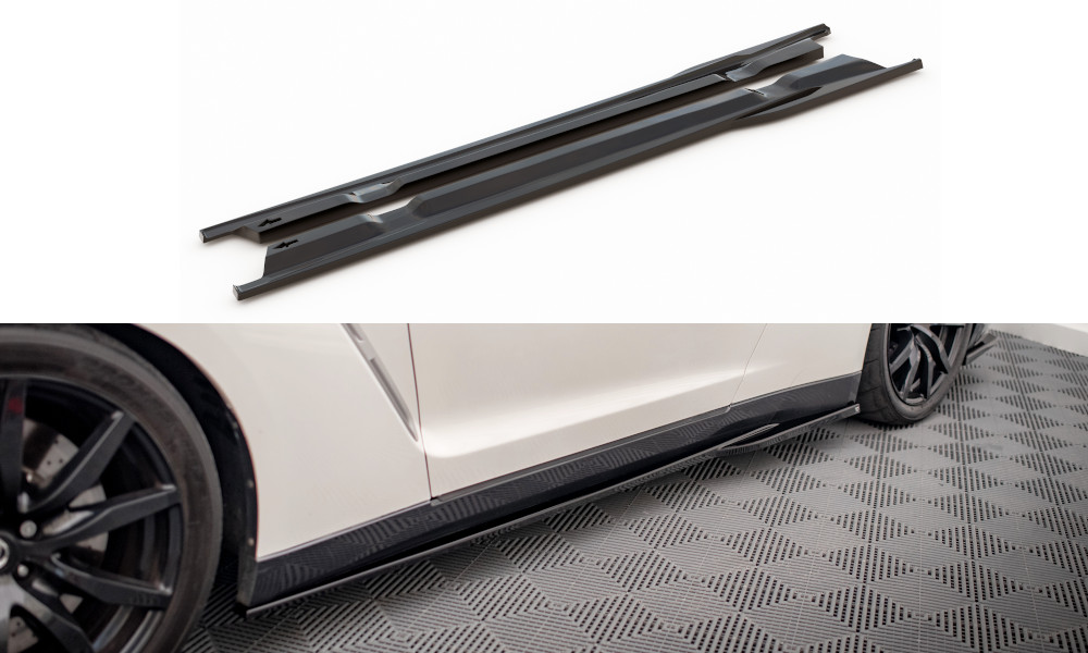 Rajouts bas de caisse Maxton pour Nissan GTR R35 Facelift finition noir brillant effet miroir