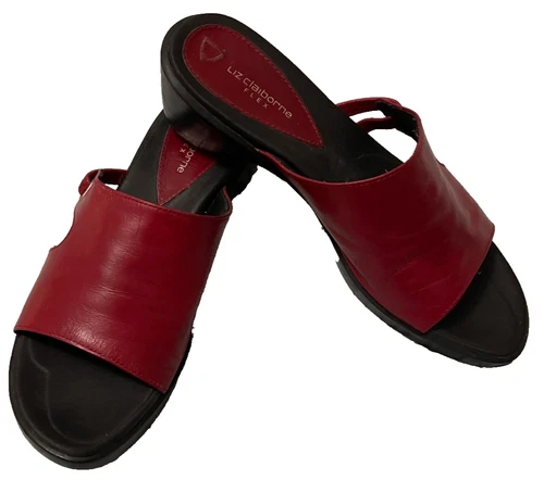 Liz Claiborne FLEX COMFORT RED LEATHER SLIDE/MULE SANDAL - Women's Sz 8 - EUC!