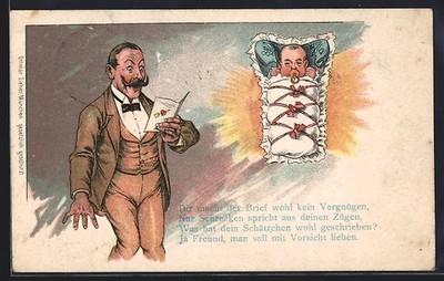 Lithograph Man Is Informed By Letter That He Became Father 1899 