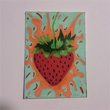 ACEO Original, Mini Strawberry painting, Contemporary Handmade Mini Art Painting