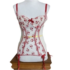 Adore Me Red Corset Lingerie Top Bustier 36B Romantic Mesh Lacey Hearts