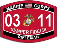 Marine Corps MOS Code 0311 Rifleman Sticker (03 11 Proud Semper Fidelis US