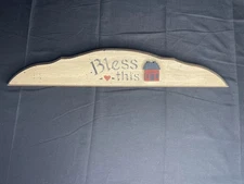 Primitive Wood Wall Sign “Bless This House” Rustic Farmhouse Country Decor