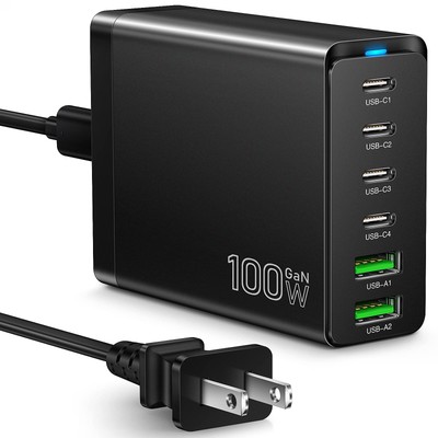 Fast USB C Charging Station, Total 100W 6-Port Charger Block with 4 USB-C and...