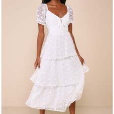 Lulus NWT Precious Sweetie White Floral Embroidered Sweetheart Midi Dress Small