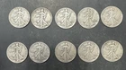 Lot of 10 Old Circulated U.S. Liberty Walking 90% Silver Half Dollar Coins L#B19