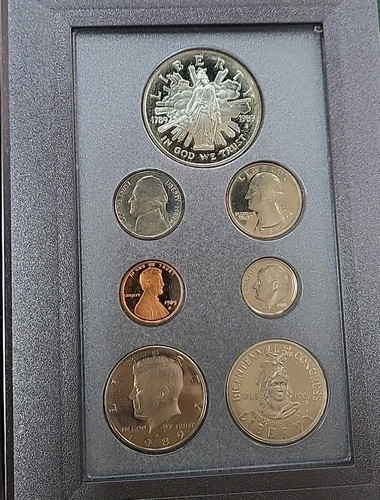 1989-S U.S. Mint Prestige Proof Set w/Silver Dollar COA OGP 7 Coins - Picture 1 of 3