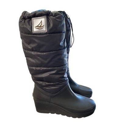 Sperry Wedge Puffer Waterproof Rubber Boots Taupe 8 Saltwater Insulated Drizzle
