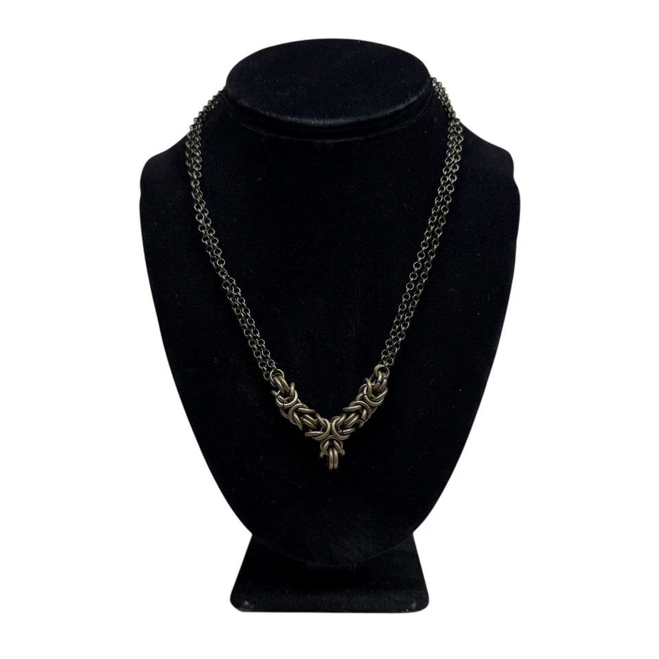 Collar de cota de malla con gota en Y doble cadena tono bronce joyería de moda 9 pulgadas Foto 2 de 4