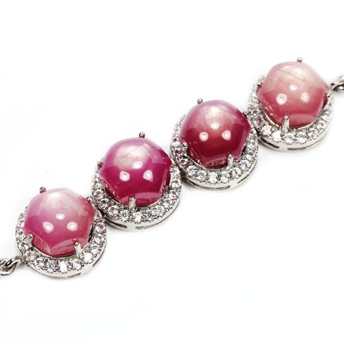 925 STERLING SILVER NATURAL PINK RED RUBY & WHITE CZ BRACELET 7.5-8.25 INCH - Picture 6 of 8