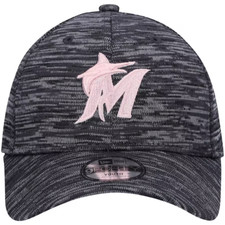 New Original Miami Marlins New Era Girls Youth Tech 9FORTY Adjustable Hat - Gray