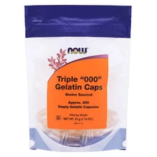 NOW FOODS Empty Capsules Gelatin Triple 000" 200 gel caps"