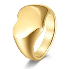 Stainless Steel Heart Simple Plain Signet Style Wedding Promise Anniversary Ring