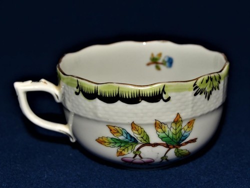 Vintage c1950 HEREND Ungarn Porzellan QUEEN VICTORIA grüner Rand flache Tasse - Bild 3 von 5