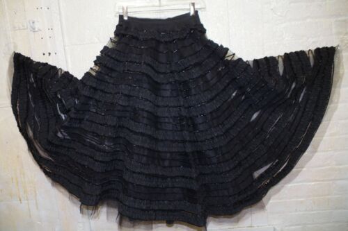 RARE 1950s Cadillac Original Circle Skirt Black Tulle Sequins Taffeta Ruffles - Photo 1/12