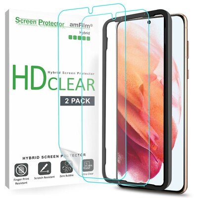 amFilm (2 Pack) Hybrid Film Screen Protector for Samsung Galaxy S21 (6.2'', 2021)
