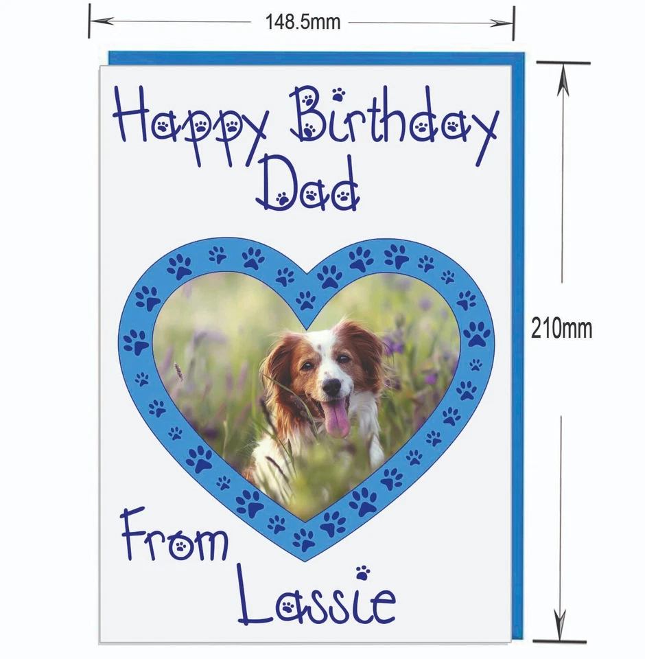 Personalised Photo Dad Birthday Card From Your Pet Pets Dog Cat Rabbit (BLUE) - Image 3 of 4