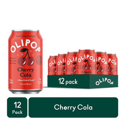 OLIPOP Prebiotic Soda, Cherry Cola, 12 Fl Oz 12 Pack Gluten Free Vegan Delicious
