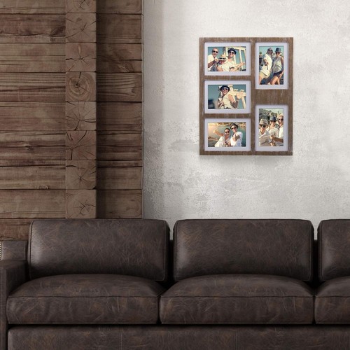 5-Photo 4x6/5x7 Collage Picture Frame Set - Rustic Wood for Home Memories - Picture 5 of 11