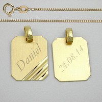 MäNner Frauen Gravur Platte Name Datum AnhäNger Echt Gold 333 Mit Silber Kette