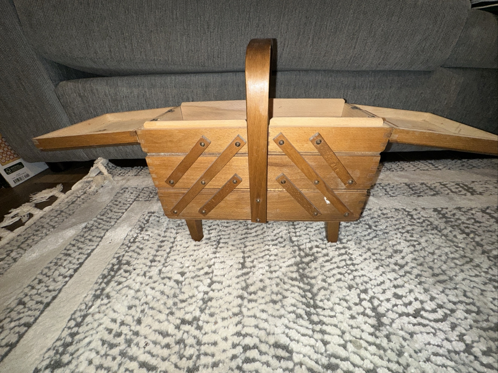 Vintage Wooden Accordion Fold Out Sewing Box Made In Romania eBay