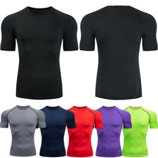 Men's Compression Athletic Fitness Shirt Base Layer Tops Sports Gym Tight Dry ~