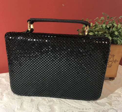 Whiting and Davis Vintage Mesh Purse Black Metal Shoulder Bag Chain Strap - Picture 2 of 7