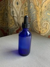 2 Oz Cobalt Blue Empty Glass Bottle Vial w/ Black Dropper Cap Top CLEAN