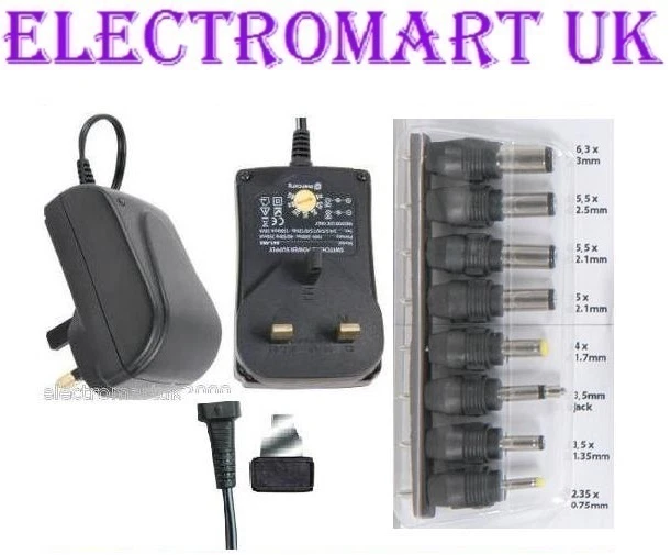 ELECTROMART AC DC MAINS POWER SUPPLY ADAPTOR 3V 4.5V 5V 6V 7.5V 9V 12V VOLTS