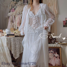Women French Nightdress Princess Sleepwear White LaceFairy Night Dress Victorian