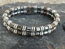 100 SILVER n BLACK Magnetic Hematite Bracelet Anklet 2 Row
