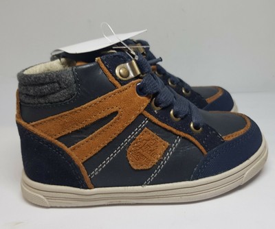 Vertbaudet High Top Leder & Flanell Sneaker blau dunkel einfarbig Jungen UK 7J SH1