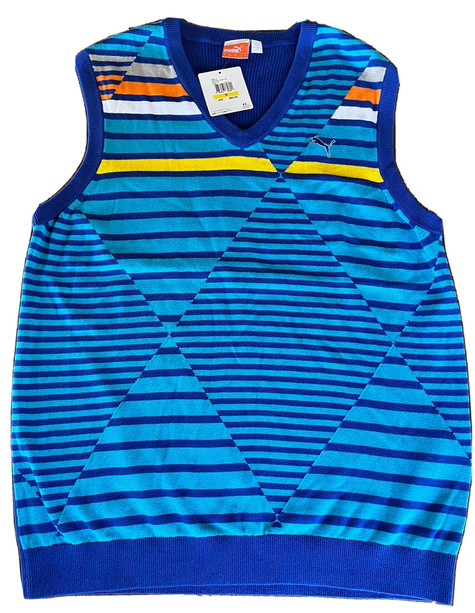 NWT 80 Puma Golf Sweater Vest Mens Medium NEW Argyle Stripe Blue