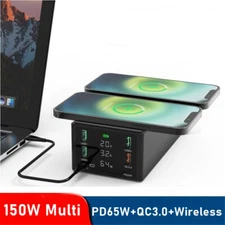 150W Multi USB C PD 65W QC3.0 Fast Wall Charger Station Wireless Phone Charging