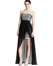 AQUA  Silver Sequins Strapless GRAY Skirt Hi-Low Semi-Formal Gown 2 NEW 248