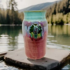 Art Pottery Colorful Drip Glazed Grape Wine Chiller Vase By Marsha Dowshen 10”