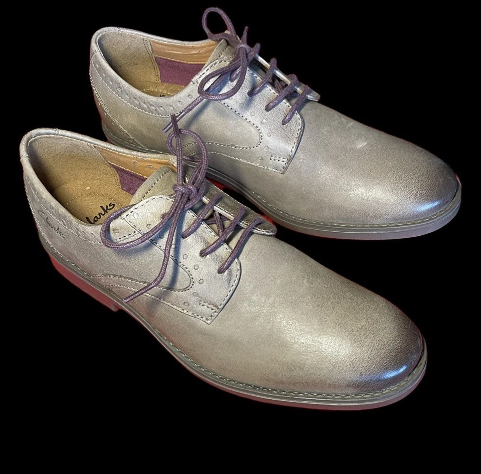 Nova Coleção Clarks Garren Couro Oxford Liso Ortho Sapatos Masculinos Taupe 7.5 EUA - Imagem 2 de 4