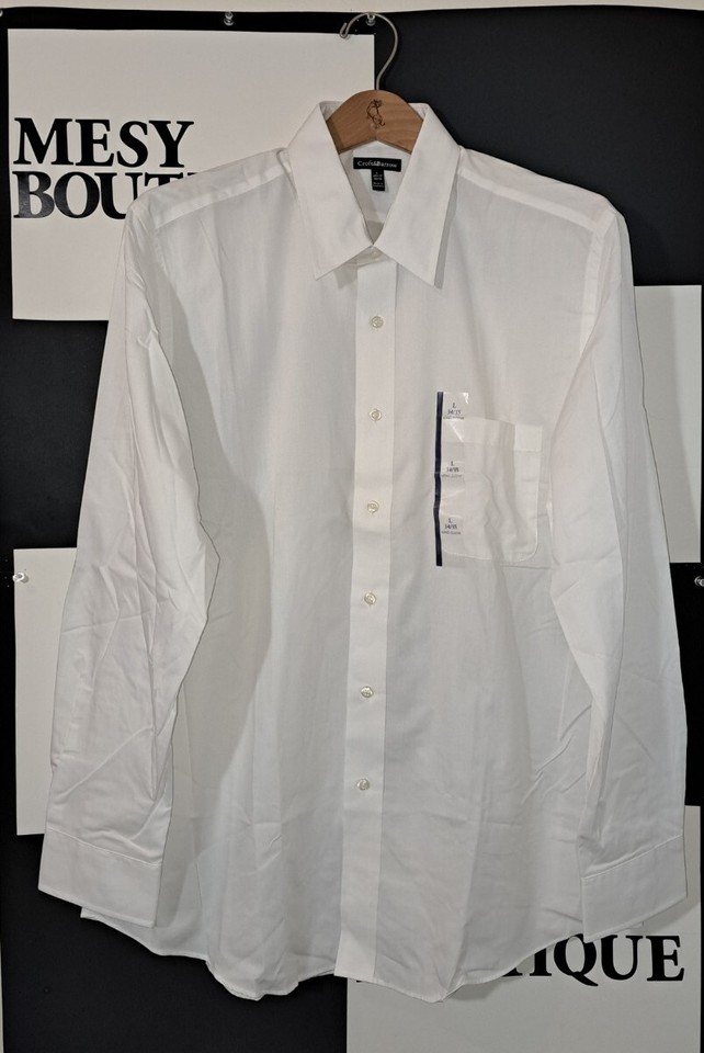Croft Barrow Men's Fit Button Down Cotton Dress Shirt White Size Large