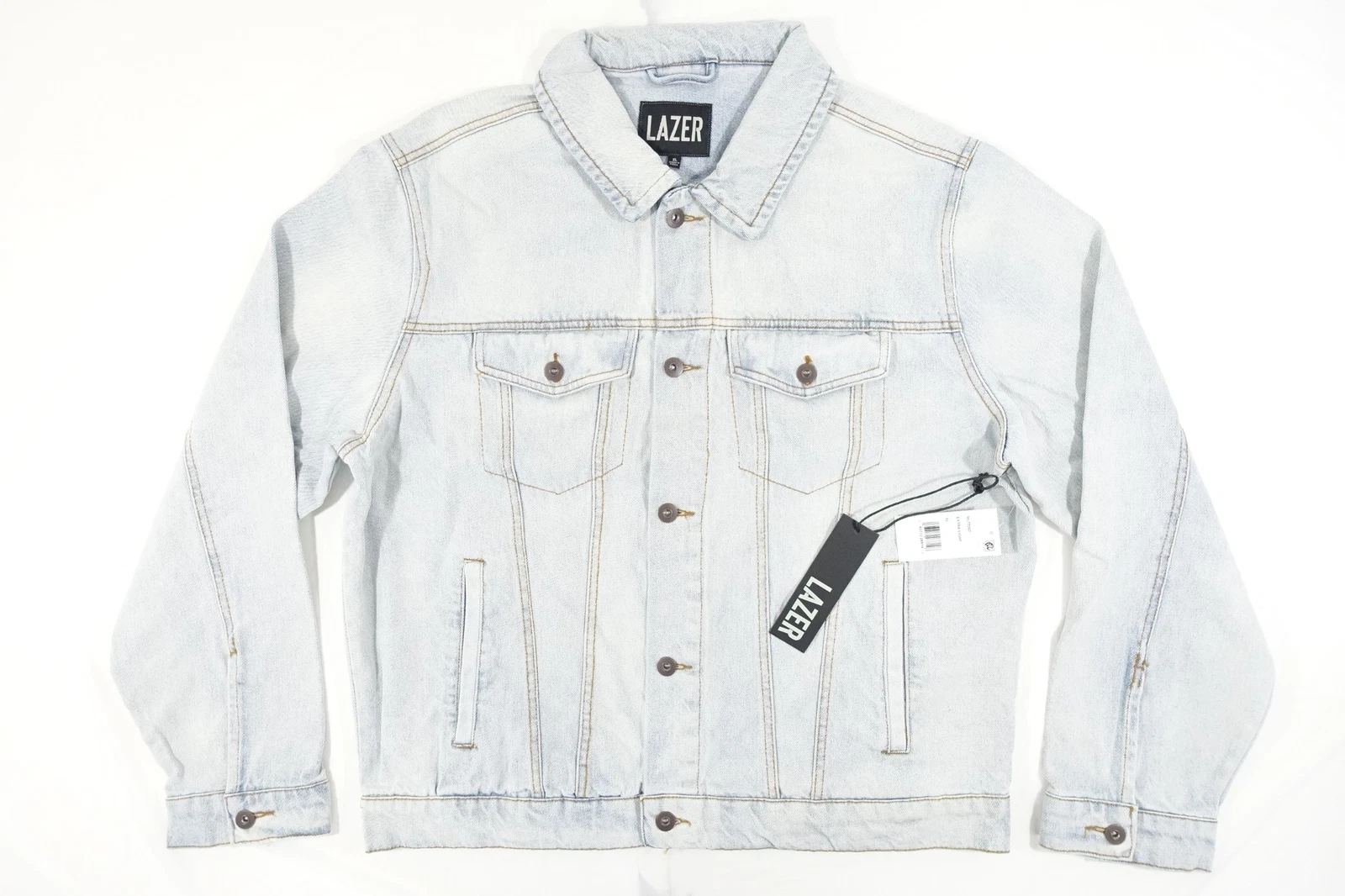 LAZER FADED BLEACHED BLUE XL TRUCKER DENIM JEAN JEANS JACKET MENS NWT NEW - product detail image 1