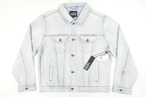 LAZER FADED BLEACHED BLUE XL TRUCKER DENIM JEAN JEANS JACKET MENS NWT NEW - product listing photo