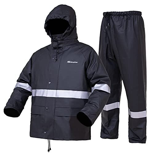 Rain Gear for Men Waterproof Work Heavy Duty Rain Suit Raincoat Fishing Rain Gear Jacket and Pants Rainwear Hideaway Hood