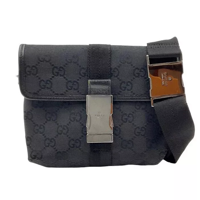 Authentique sac ceinture en toile GUCCI GG 131236 sac à fesses toile noire 250401