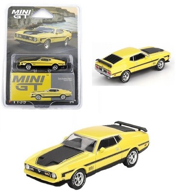 Mini GT 1:64 1971 Ford Mustang Mach 1 Grabber Yellow Diecast Model MGT01139-2E