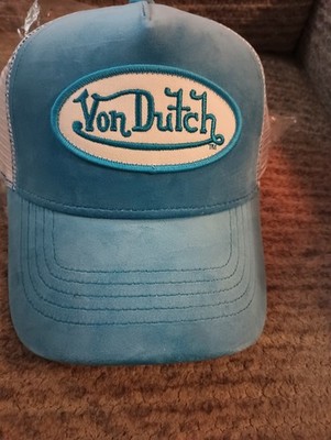 NWT Von Dutch Black VELVET Blue Logo Patch Mesh Back Trucker Hat - SnapBack