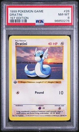 1999 POKEMON BASE SET 26 DRATINI 1ST EDITION PSA 8 NM-MT - Picture 1 of 2