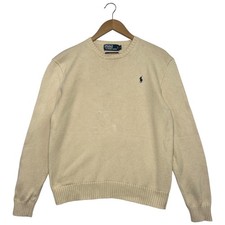 Polo Ralph Lauren Sweater Mens Medium Tan Crewneck Knit Pony Logo Preppy Classic