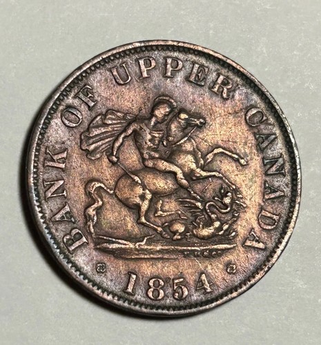 ​1854 Bank of Upper Canada Half Penny Token- RedBrown w/Toning  XF/AU