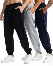 3 Pack Mens Sweatpants Fleece Joggers for Men with Pockets Active Wear Joggin...